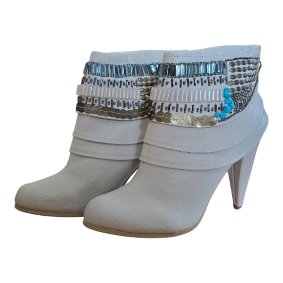 Liliana Shoes - Elegant White Beaded Ankle Boots